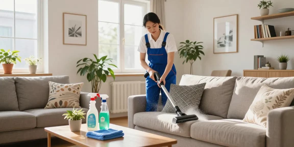 Professional wohnungsreinigung bern service cleaning a cozy living room with natural light.