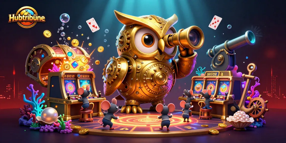 Visualisiere die Hubtribüne in einem lebendigen Casino-Szenario mit Spielautomaten und geschäftigem Treiben.