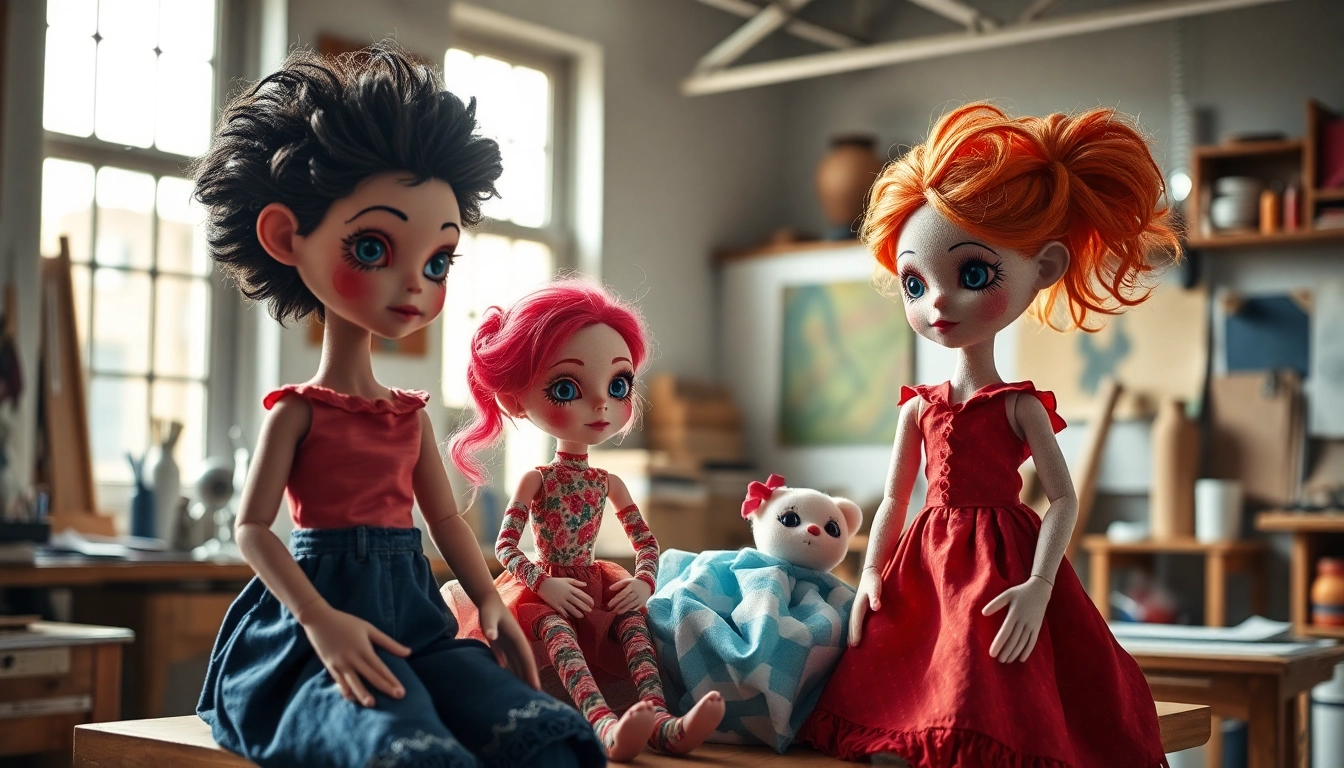 Gestalte einzigartige Gutdolls in einem kreativen Atelier mit faszinierenden Details.