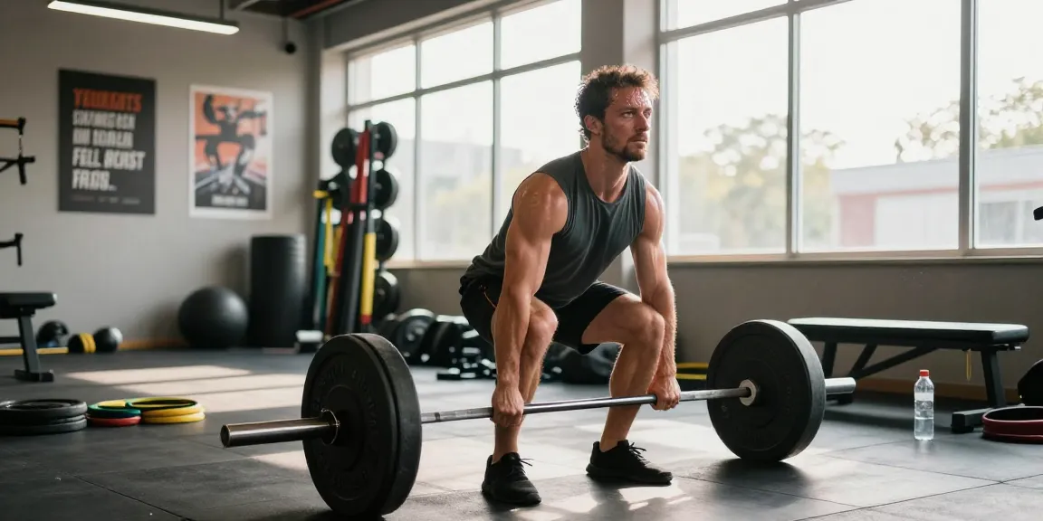 Starker Athlet beim Deadlifting im Anabolikashop Fitnessstudio mit motivierenden Sprüchen.