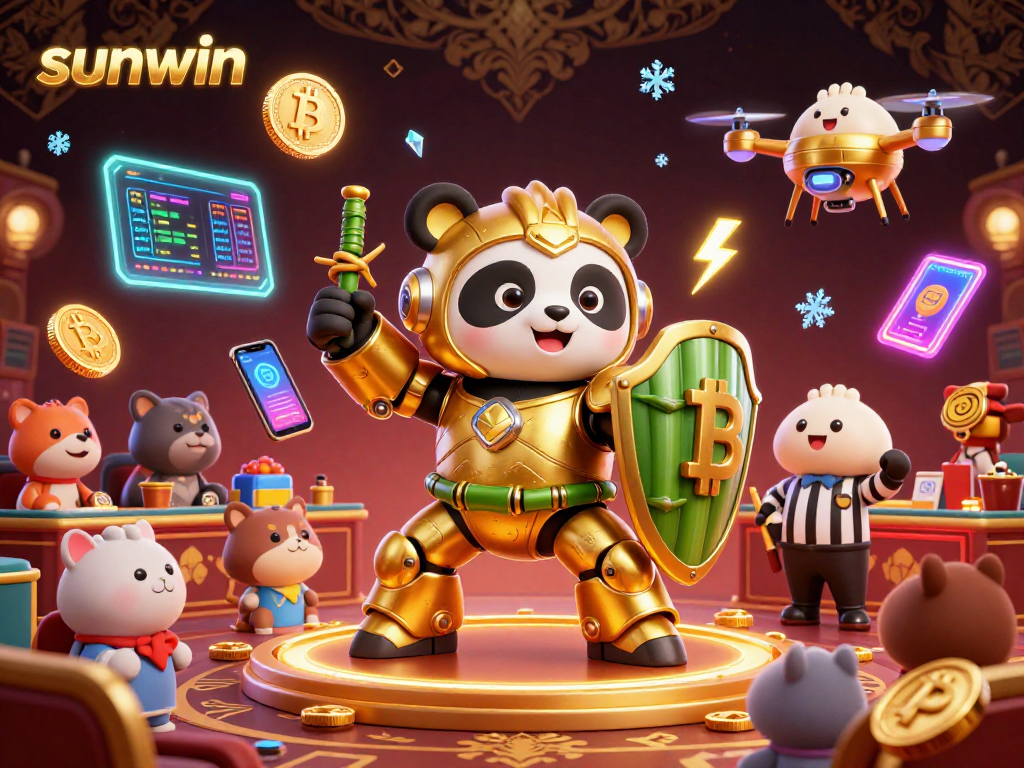Experience sunwin’s vibrant casino atmosphere with thrilling 3D mech-suit panda wielding gaming elements.