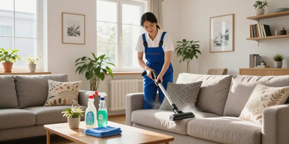 Professional wohnungsreinigung bern service cleaning a cozy living room with natural light.