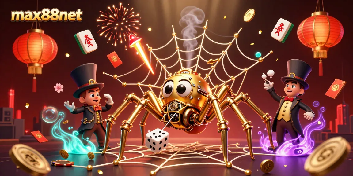 Catch lucky wins at max88net with a vibrant 3D casino-themed illustration featuring classic gaming elements.