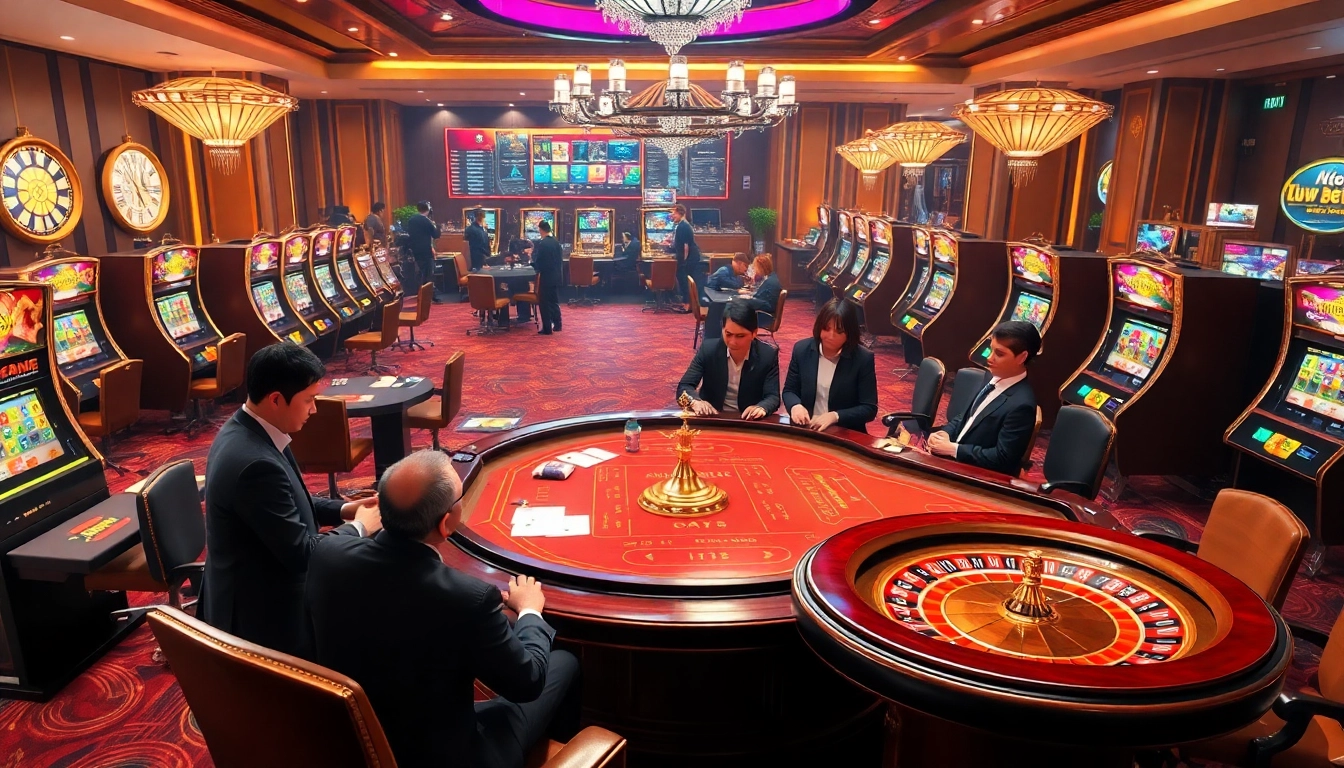 Engaging scene of Nhà Cái HT368 highlighting vibrant casino activities and thrilling online bets.